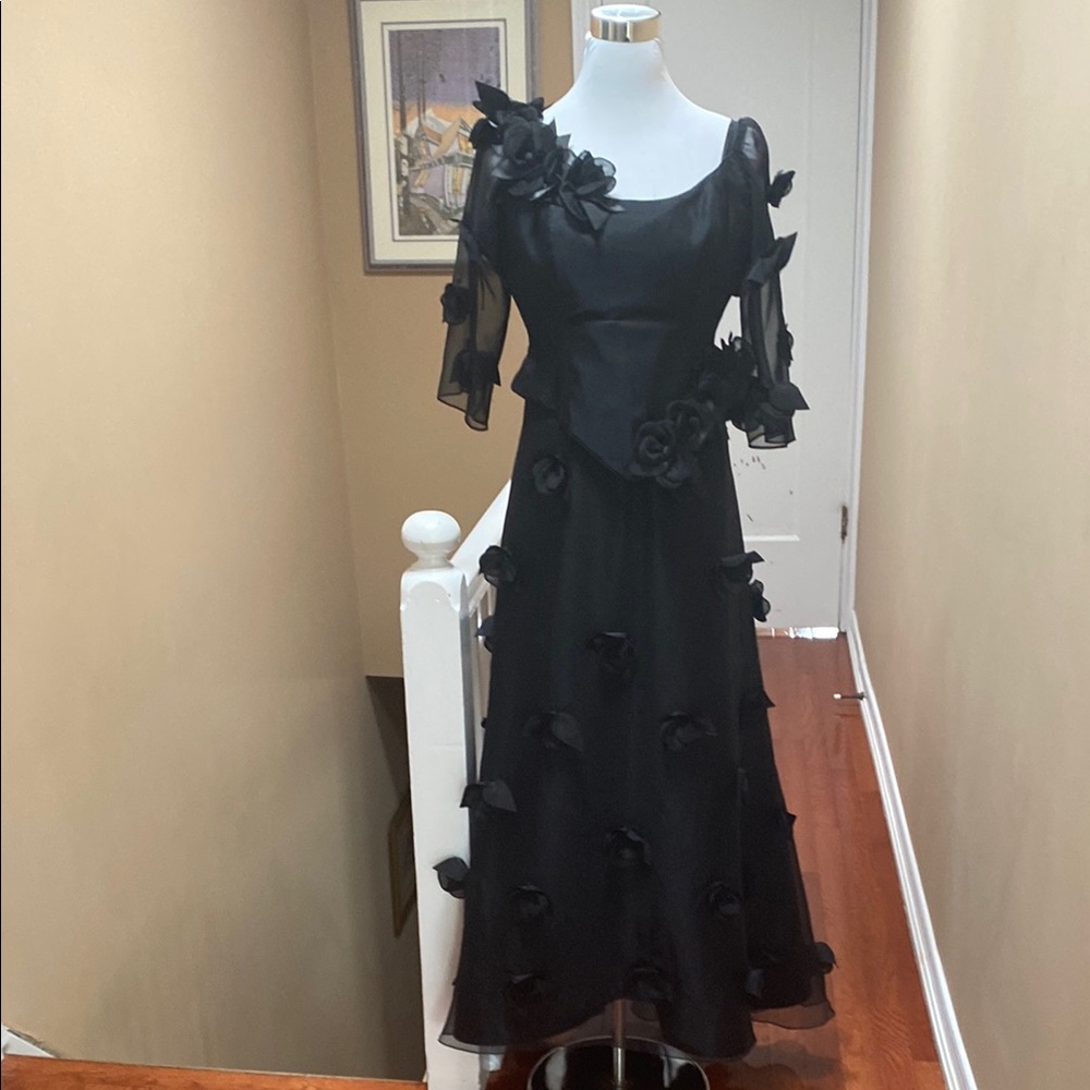 Black Maxi Gown with Flutter Sleeves and Scoop Neck